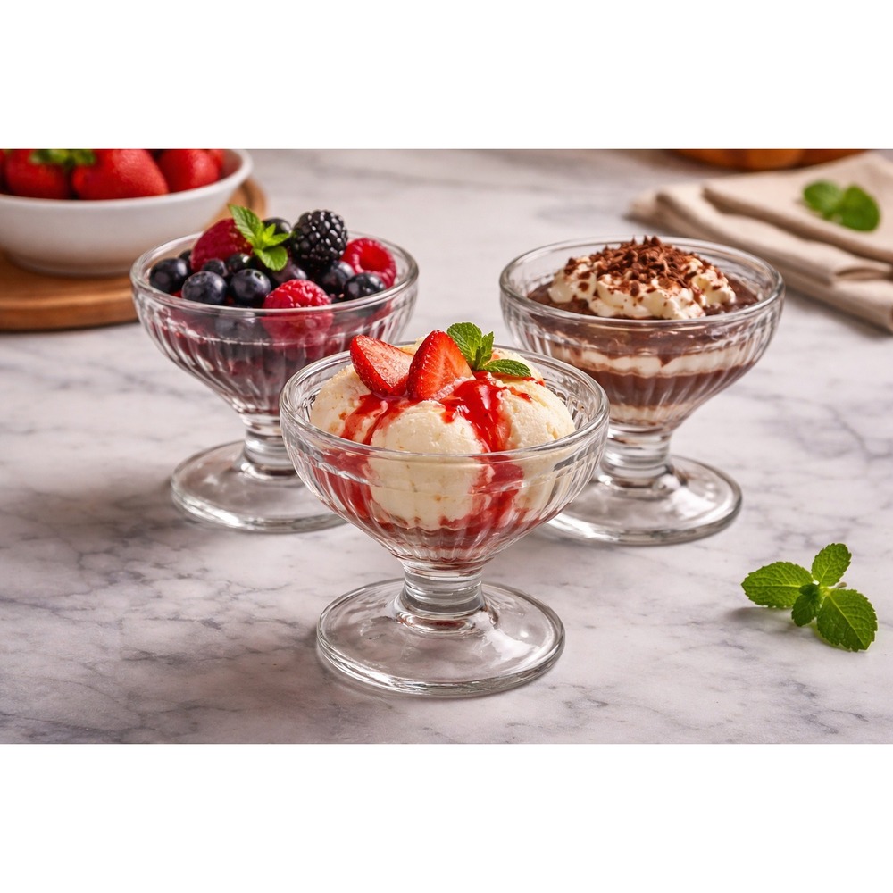 Vintage Pressed‎ Glass Dessert Sherbet Cups Set of 3 Clear Footed Glassware